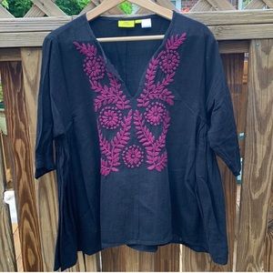Embroidered boho blouse, flowy feminine flattering fit